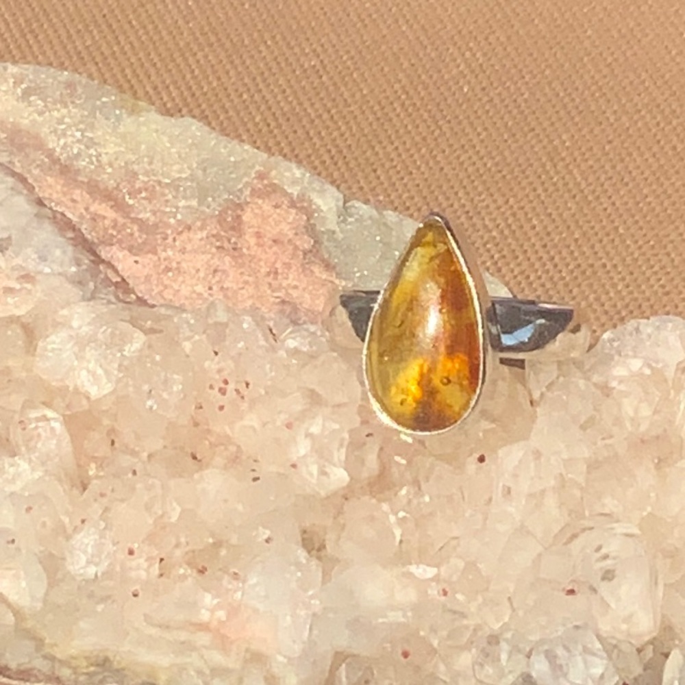 NATURAL BALTIC AMBER 925 STERLING SILVER RING, SIZE 6.